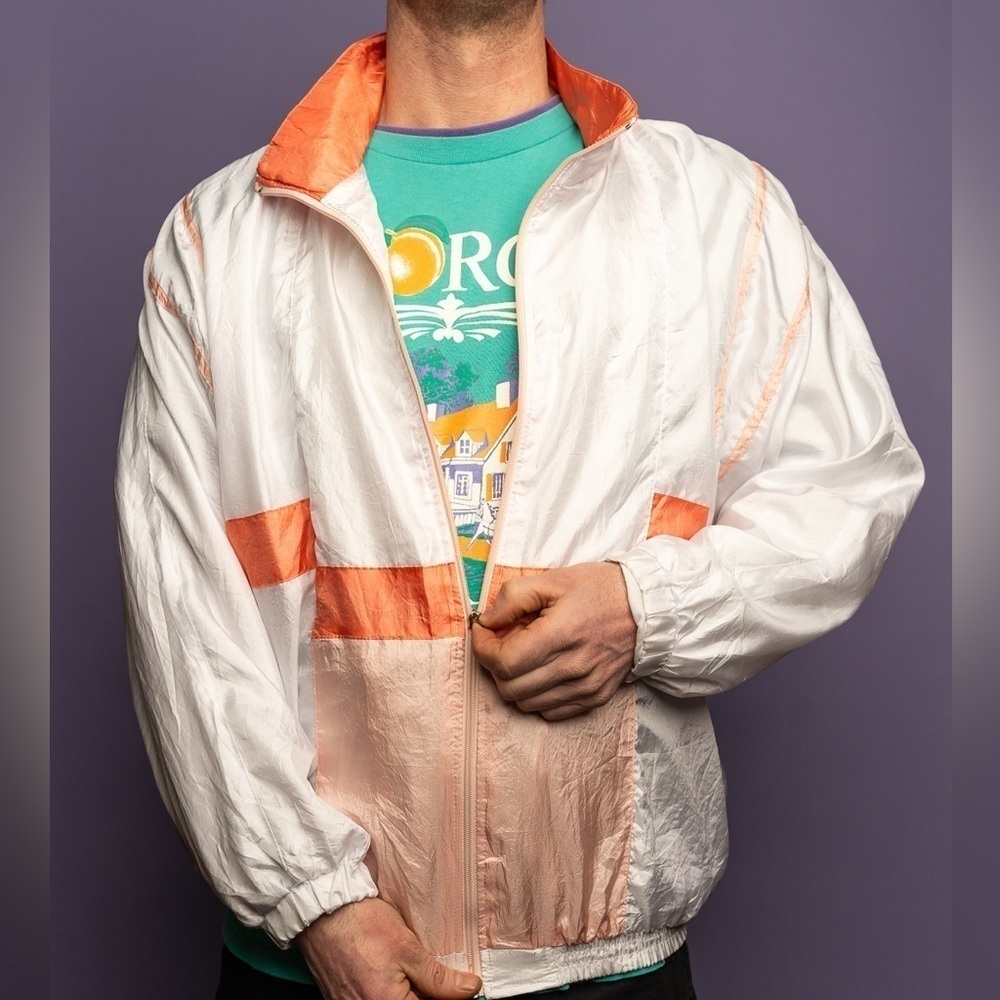 LAVON  90’S VINTAGE MENS, PEACH PRINT TRACK JACKET SIZE L